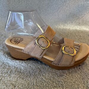 DANSKO Sophie Sandals EU37 Metallic Double Buckle Strap Clog Comfort Wedge Slide